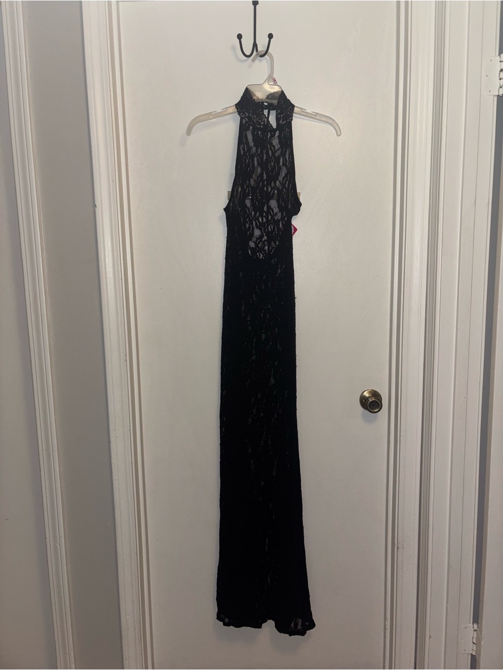 Sleeveless Black Lace Maxi Dress with High Neck
